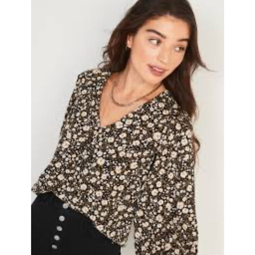 Old Navy Long Sleeve V Neck Floral Ditsy Print Blouse size XL